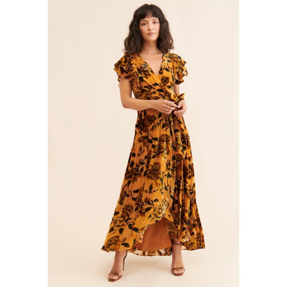 HUTCH Women's Zola Velvet Maxi Dress Size M In Gold Multi - Picture 3 of 11